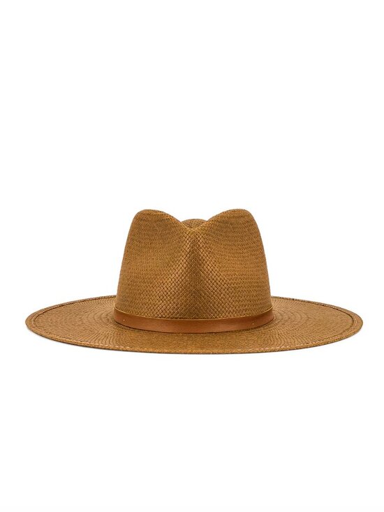 NEW Janessa Leone Sherman Hat in Brown Straw Wide Brim Fedora SMALL